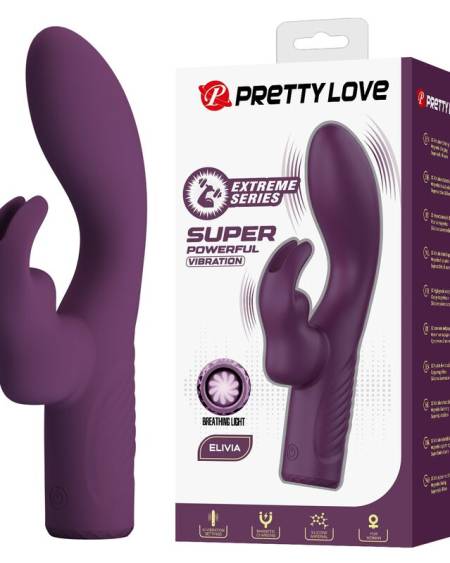 Vibrador coelho PRETTY LOVE Olivia roxo, com estimulador externo e luz ambiente na base