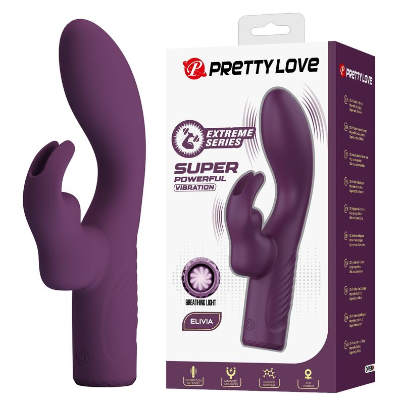Vibrador coelho PRETTY LOVE Olivia roxo, com estimulador externo e luz ambiente na base
