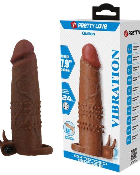 Capa vibratória PRETTY LOVE Quillon castanha, com textura exterior em relevo e anel de fixação