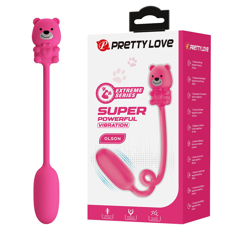 Ovo vibrador Olson rosa com comando por cabo decorado com um urso