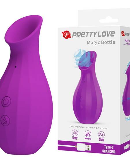 Estimulador de clitóris PRETTY LOVE Magic Bottle roxo, com design inspirado numa garrafa
