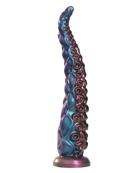 Dildo de tentáculo tricolor POWER MONSTERS Abyssal Tentacle, com design curvo e base com ventosa