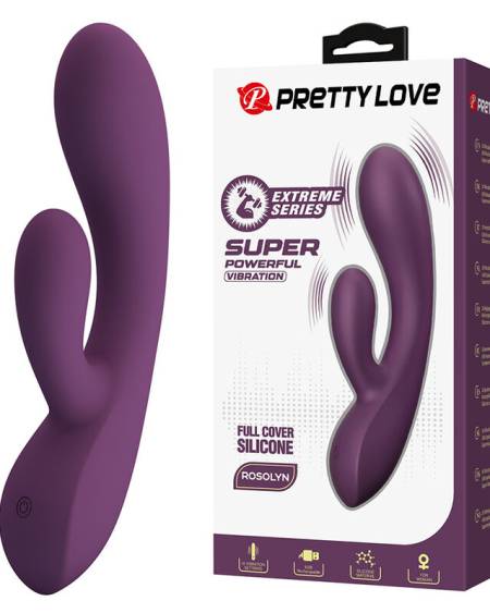 Vibrador coelho Rosolyn roxo da PRETTY LOVE, recarregável por USB