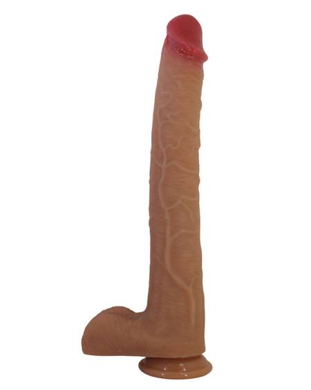 Dildo realista PRETTY LOVE Terin Plus em silicone, com ventosa, cor de tom de pele e glande vermelha