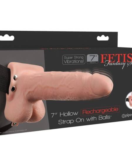 Arnês vibratório vazado realista com testículos e 17,8 cm, da FETISH FANTASY SERIES