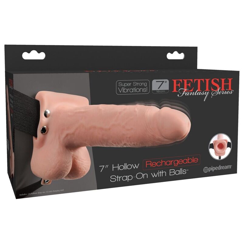 Arnês vibratório vazado realista com testículos e 17,8 cm, da FETISH FANTASY SERIES