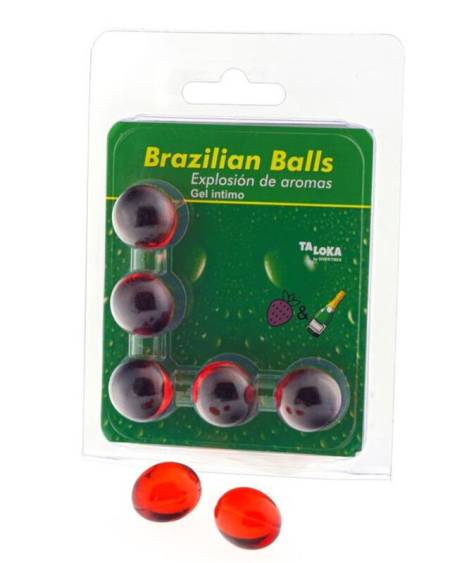 Pack de 5 bolas brasileiras gel íntimo com aroma a fresas e champan.