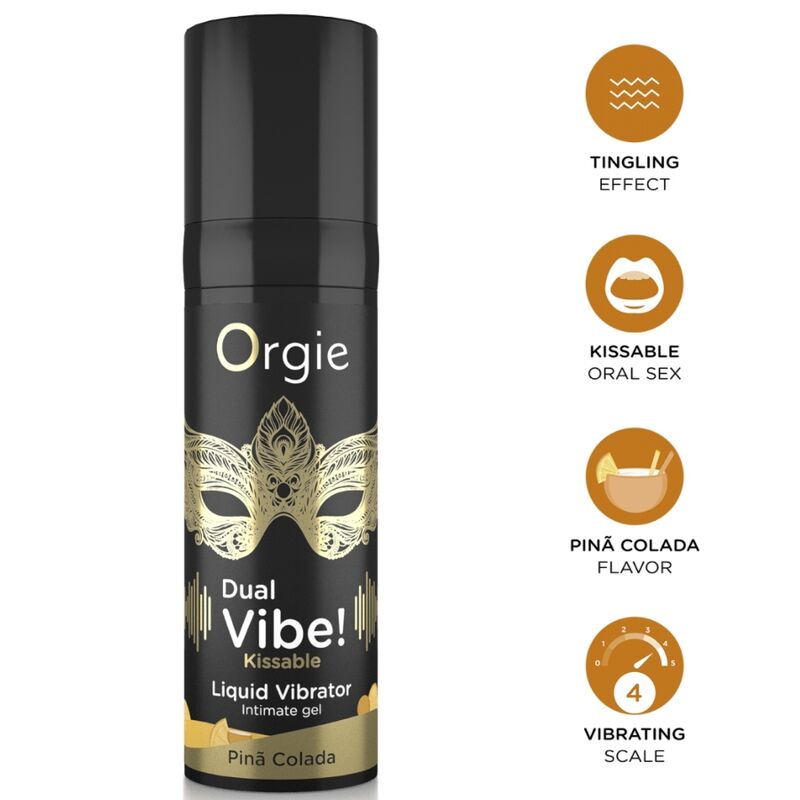Gel íntimo beijável ORGIE DUAL VIBE! de ananás e coco, 15 ml