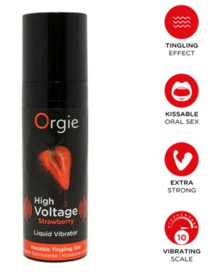 Gel íntimo beijável ORGIE High Voltage de morango, com efeito vibrante extra forte, 15 ml