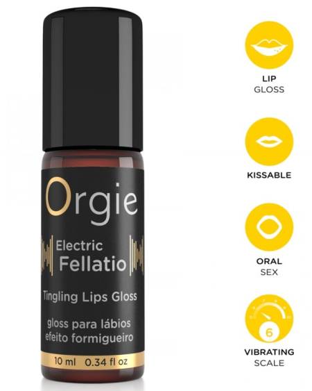 Gloss labial beijável ORGIE Electric Fellatio com efeito vibrante, embalagem de 10 ml