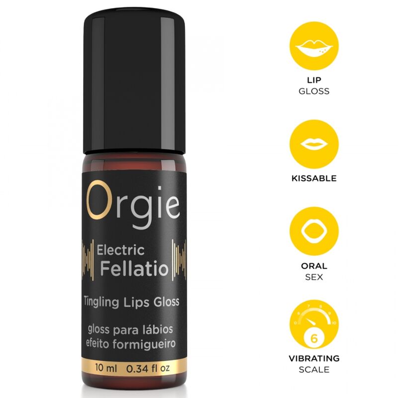 Gloss labial beijável ORGIE Electric Fellatio com efeito vibrante, embalagem de 10 ml