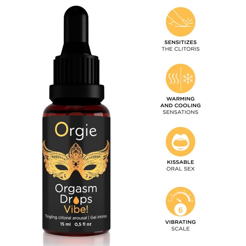 Gotas estimulantes ORGIE VIBE! para o clítoris, frasco de 15 ml