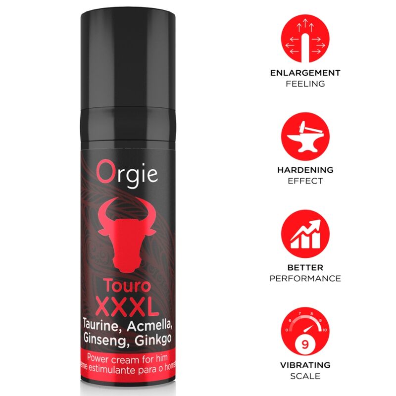 Creme potenciador ORGIE Touro XXXL, embalagem de 15 ml