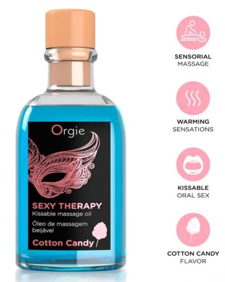 Kit ORGIE de massagem com óleo beijável Sexy Therapy de 100 ml, pluma e guia Lips