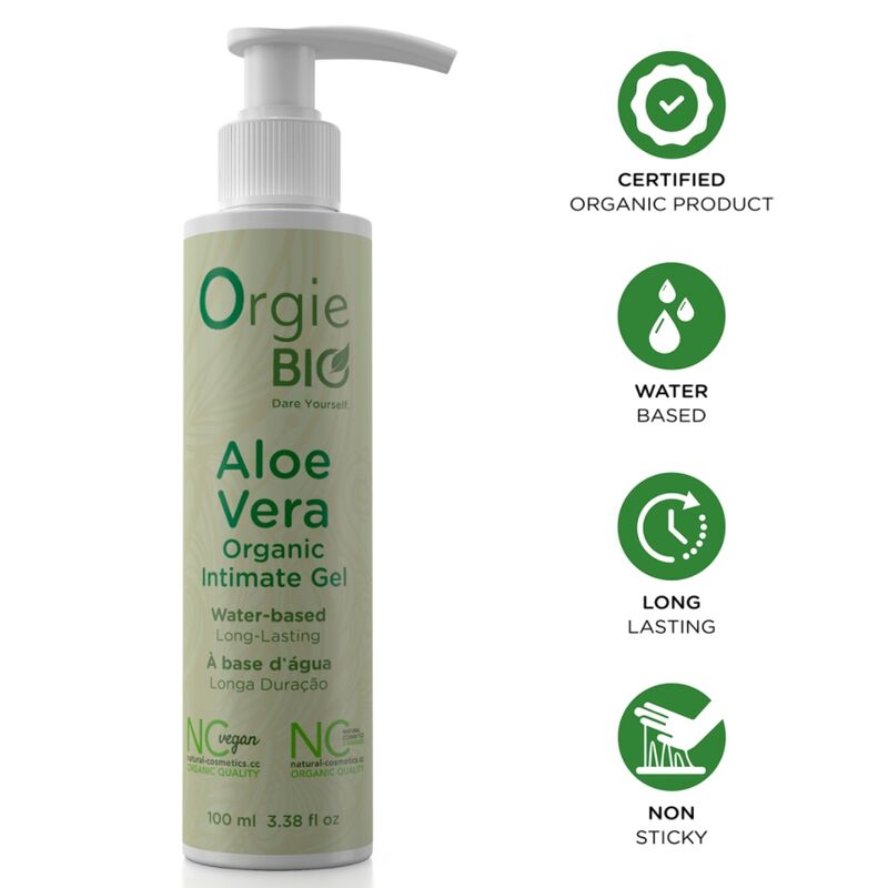 Gel íntimo orgânico ORGIE de aloé vera, à base de água, embalagem de 100 ml