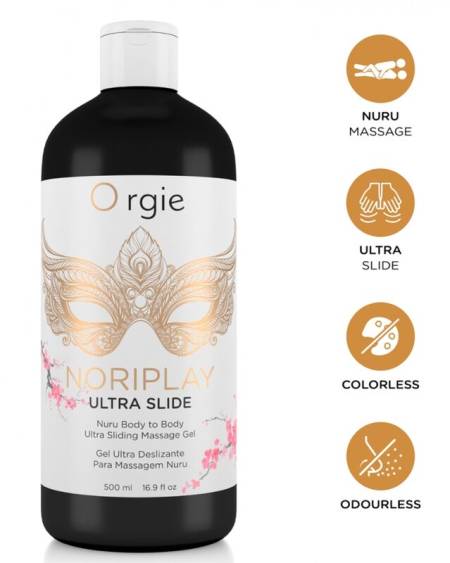Gel de massagem Nuru ORGIE NORIPLAY ULTRA SLIDE, embalagem de 500 ml