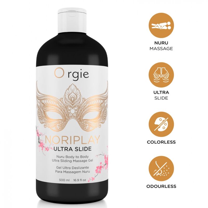 Gel de massagem Nuru ORGIE NORIPLAY ULTRA SLIDE, embalagem de 500 ml
