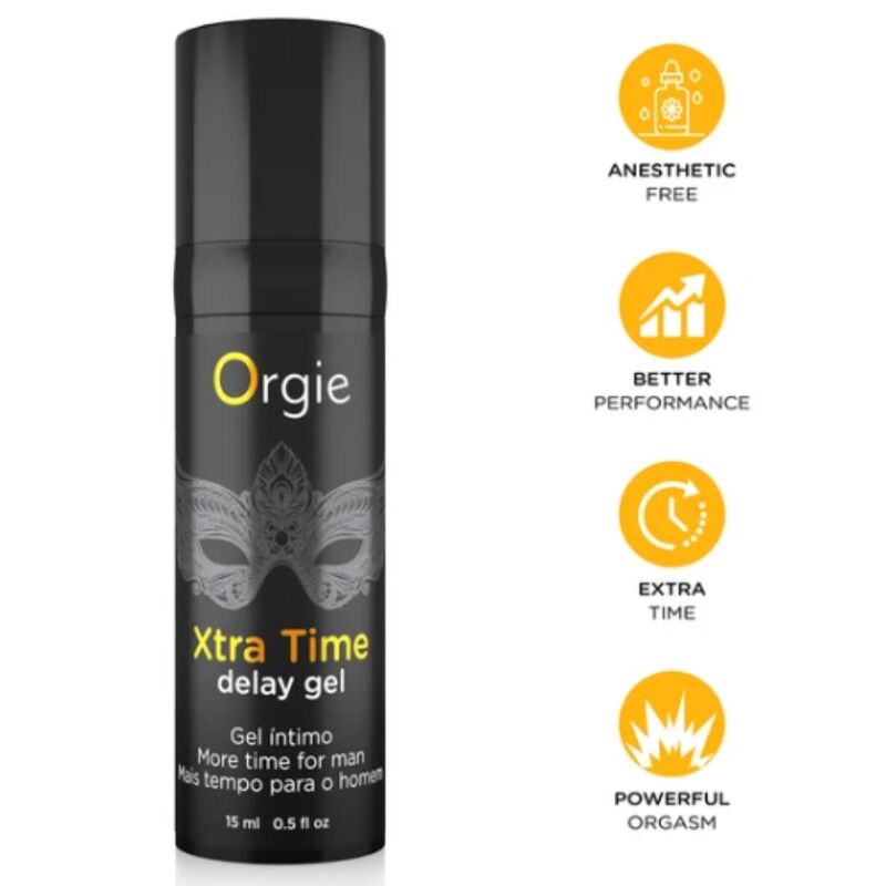 Gel retardante ORGIE XTRA TIME sem anestésicos, embalagem de 15 ml