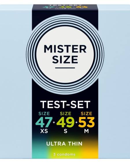 Pack de amostra MISTER SIZE com preservativos de 47, 49 e 53 mm, 3 unidades