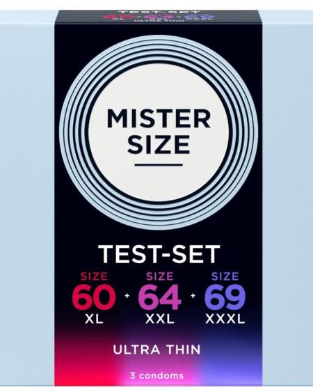 Pack de amostra MISTER SIZE com 3 preservativos nos tamanhos 60, 64 e 69 mm