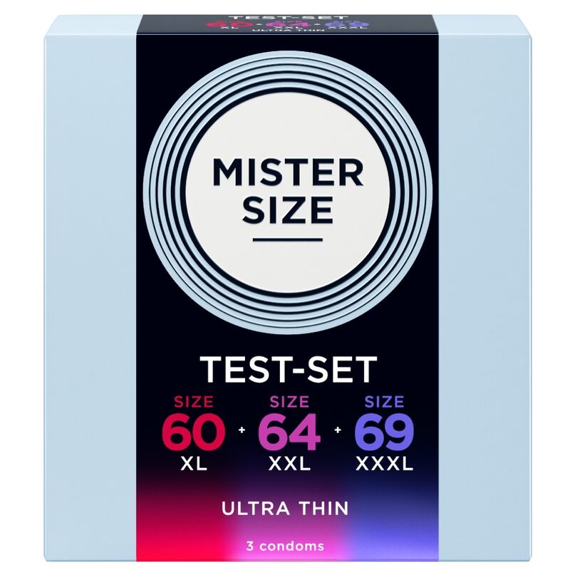 Pack de amostra MISTER SIZE com 3 preservativos nos tamanhos 60, 64 e 69 mm
