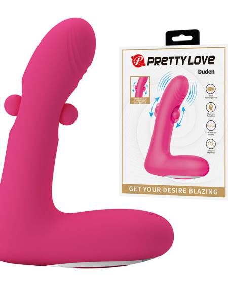 Vibrador DUDEN rosa da PRETTY LOVE, com corpo curvo em silicone e pontos móveis laterais