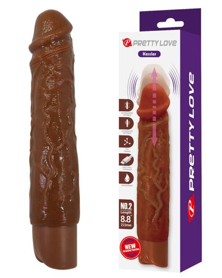 Dildo vibrador realista KESSLER da PRETTY LOVE, castanho, com 22 cm
