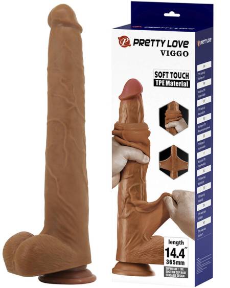 Dildo realista VIGGO da PRETTY LOVE, castanho, com 36,5 cm e base de ventosa
