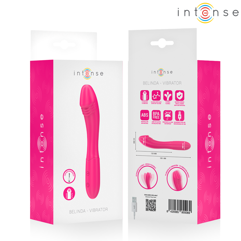 Vibrador flexível Belinda da INTENSE, rosa, com 19 cm de comprimento