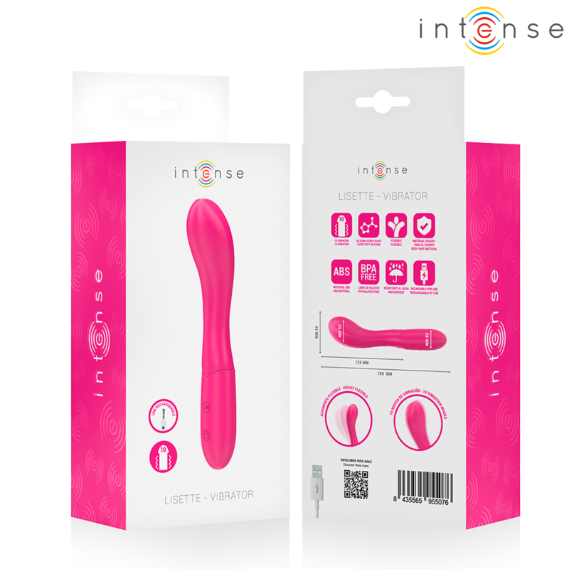 Vibrador flexível Lisette da INTENSE, rosa, com 19 cm de comprimento
