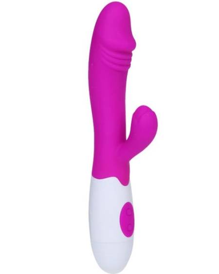 Vibrador elegantemente desenhado em lila e branco para estimulação do clítoris