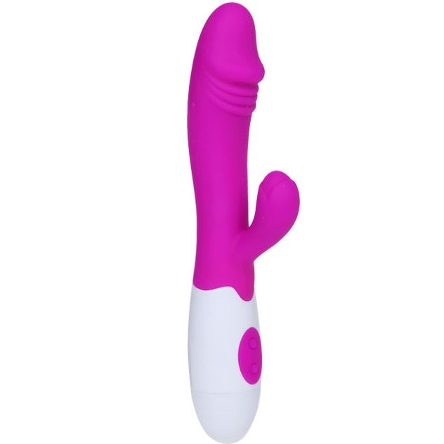 Vibrador elegantemente desenhado em lila e branco para estimulação do clítoris