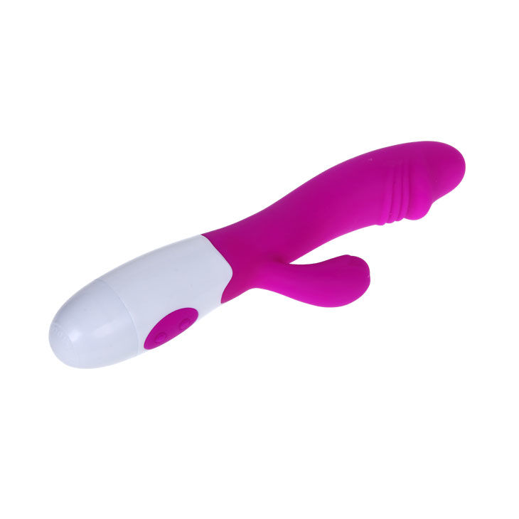 Vibrador elegantemente desenhado em lila e branco para estimulação do clítoris