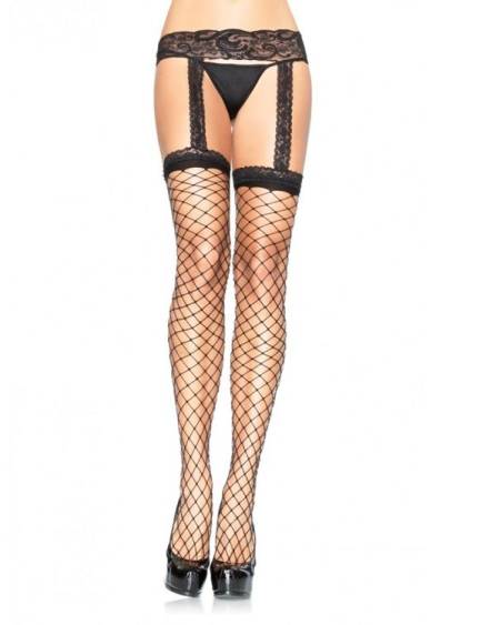 Meias de Red com Liguero de Encaje Negro da LEG AVENUE