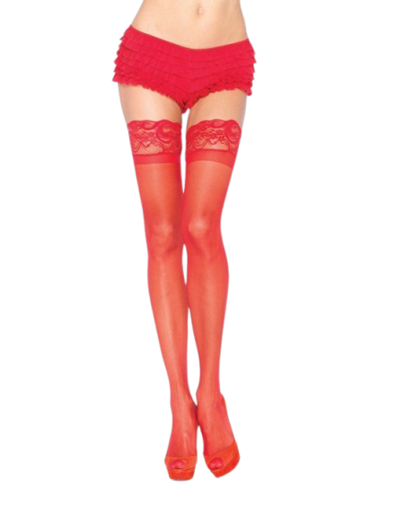Meias vermelhas com renda autocolantes da LEG AVENUE