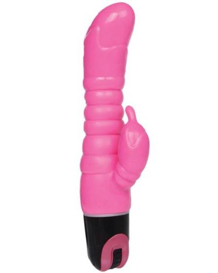 Vibrador rosa realista de 22.5 cm com estimulador de clitóris