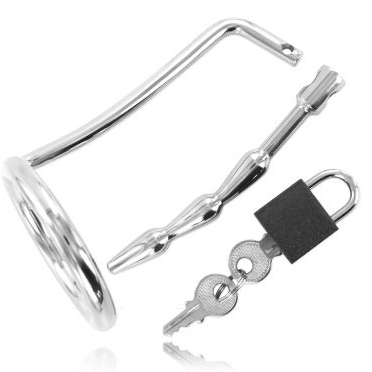 METAL HARD - ANILLO TESTÍCULOS CON PLUG URETRA CASTIDAD