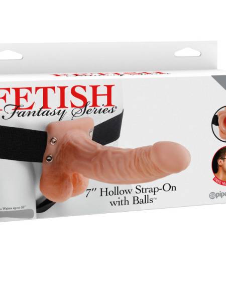 FETISH FANTASY SERIES - 7 HOLLOW STRAP-ON WITH BALLS 17.8CM NATURAL