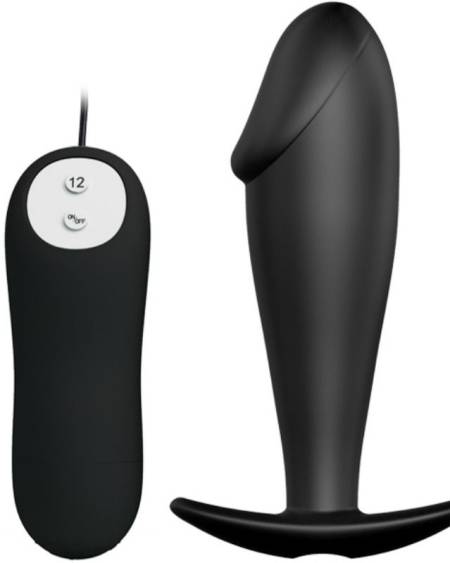 Plug anal em silicone com design em forma de pénis e 12 modos de vibração
