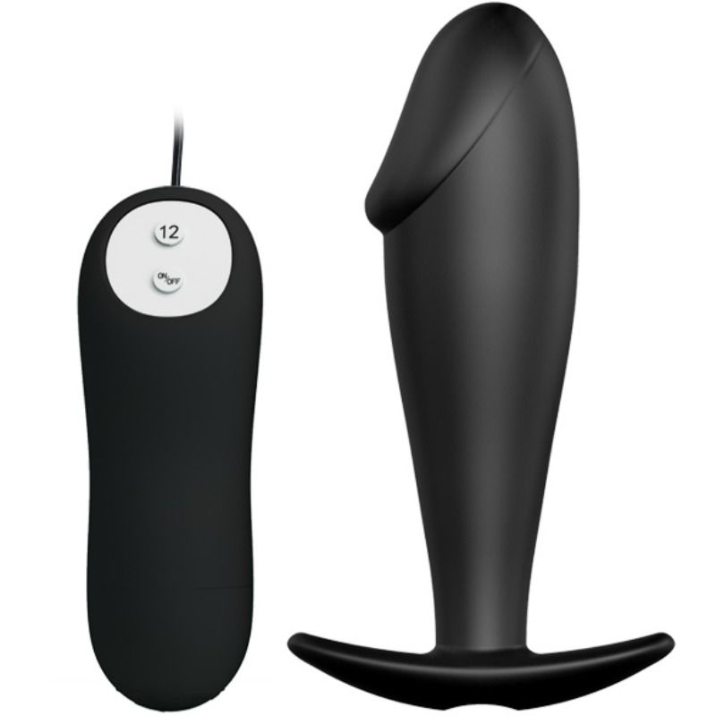 Plug anal em silicone com design em forma de pénis e 12 modos de vibração