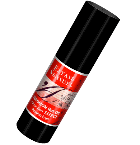 Óleo de massagem EXTASE SENSUAL com efeito calor e feromonas, aroma de fruta da paixão.