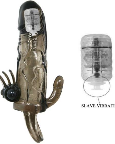 BAILE - BRAVE MAN FUNDA PENE ANAL Y CLITORIS VIBRADOR 16.5 CM NEGRO