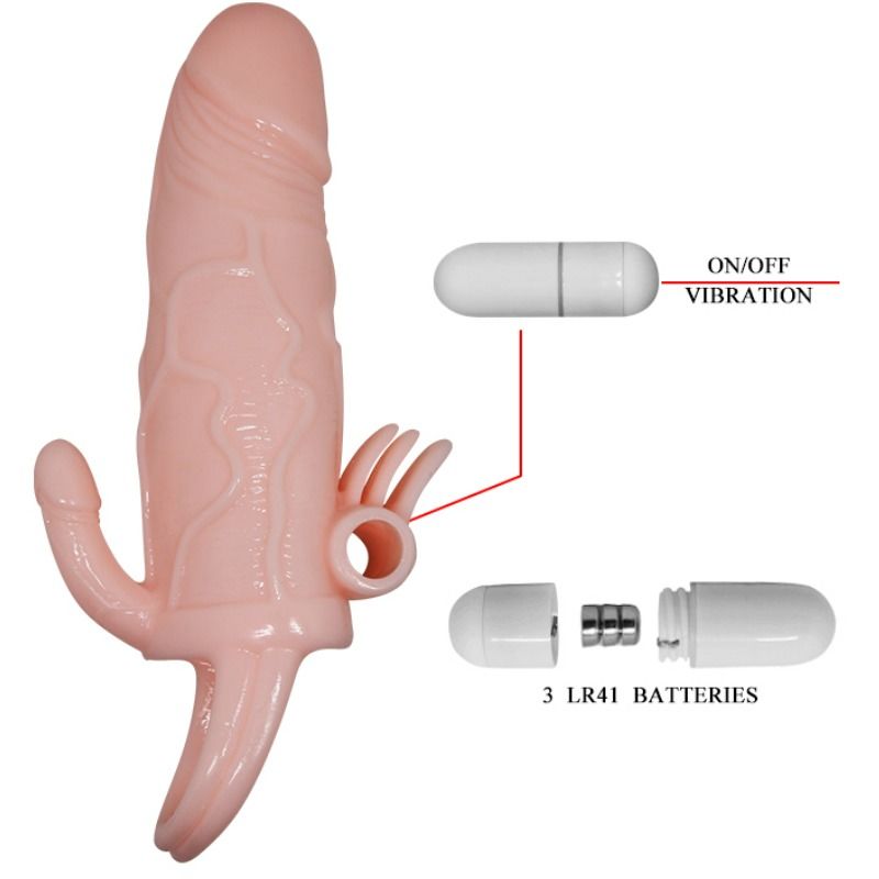 BAILE - BRAVE MAN FUNDA PENE ANAL Y CLÍTORIS VIBRADOR 16.5 CM NATURAL