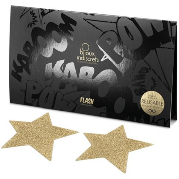 Bijoux Indiscrets Pezoneras Flash Estrella Dorada - Decorações corporais autoadhesivas