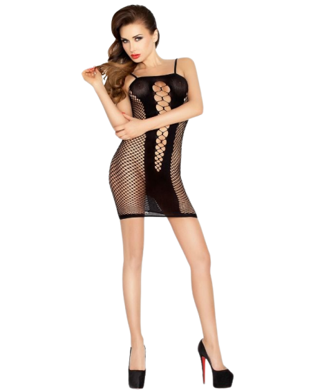 Body de rede PASSION WOMAN BS027 em estilo de vestido curto