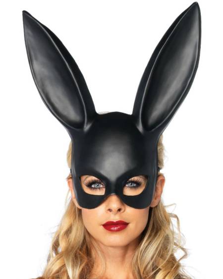Máscara de bondage Masquerade Rabbit da LEG AVENUE ACCESSORIES, disponível em preto e branco