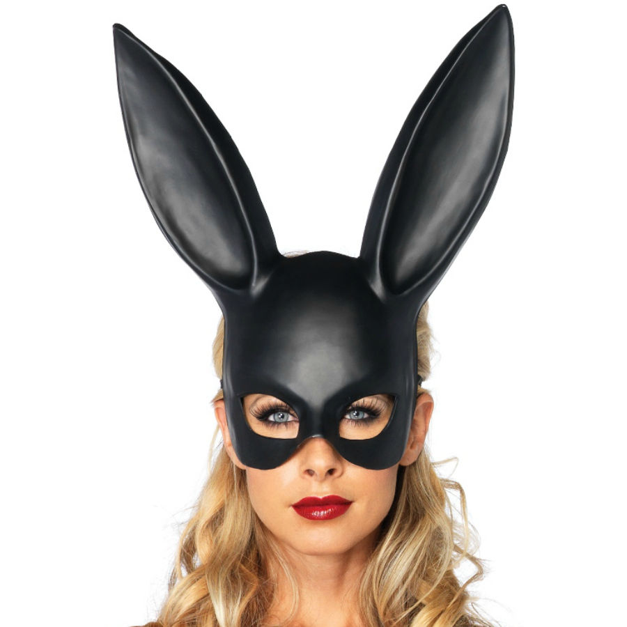 Máscara de bondage Masquerade Rabbit da LEG AVENUE ACCESSORIES, disponível em preto e branco
