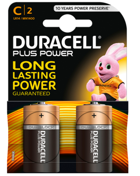 DURACELL - PLUS POWER PILA ALCALINA C LR14 BLISTER 2 UNIDADES