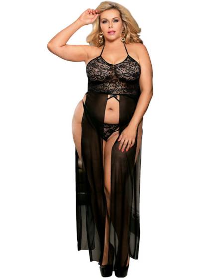 Conjunto vestido-camisola e tanga preto da SUBBLIME
