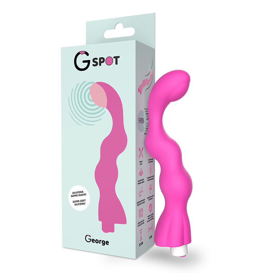 Vibrador G-SPOT George rosa chiclete, com ponta curva e estrutura flexível